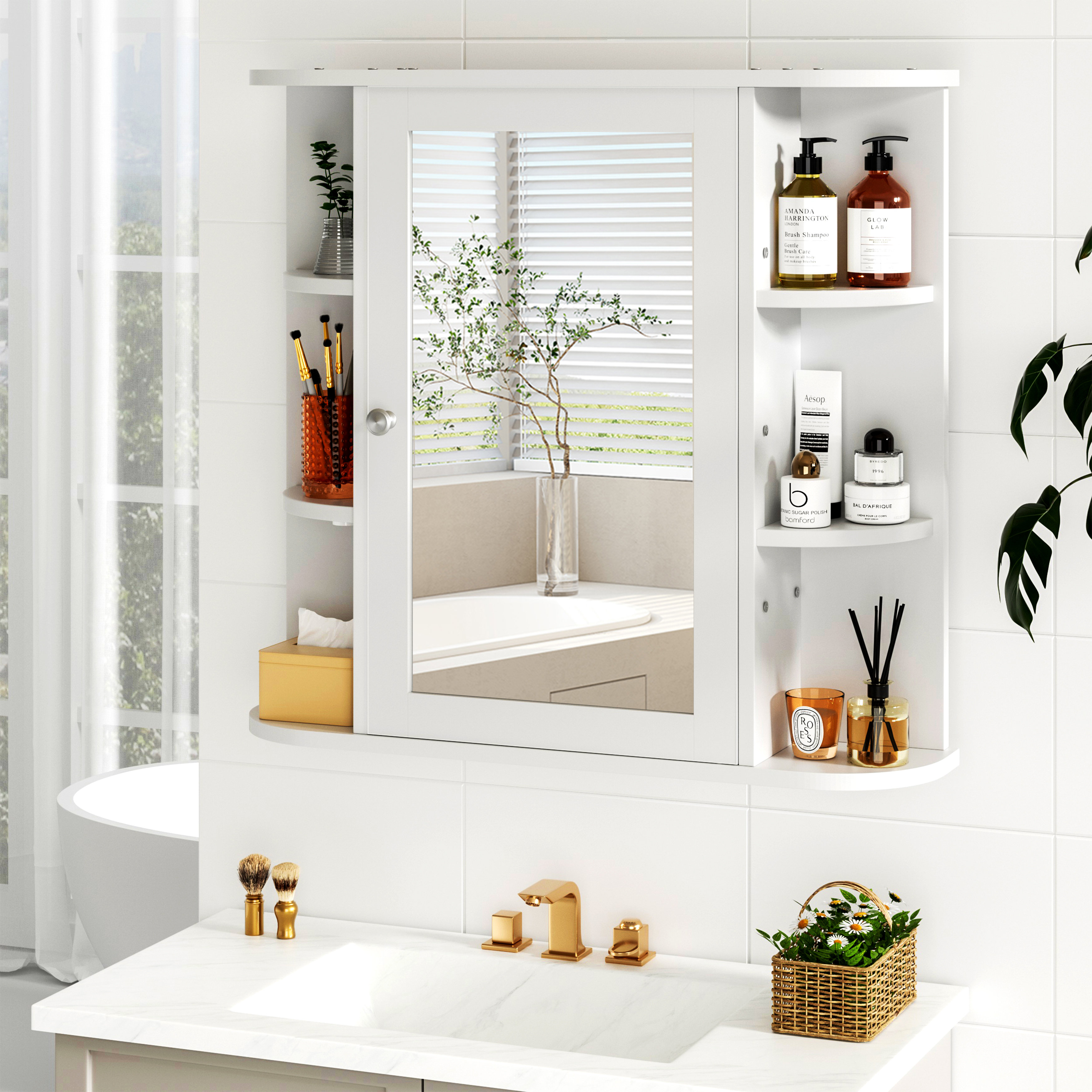 walsunny Bathroom Mirror Cabinet Wall Mounted Bathroom Medicine Cabinet With Mirror And 6 Open Shelves Bathroom Wall Cabinet Medicine Cabinet For Bathroom Reviews Wayfair Canada
